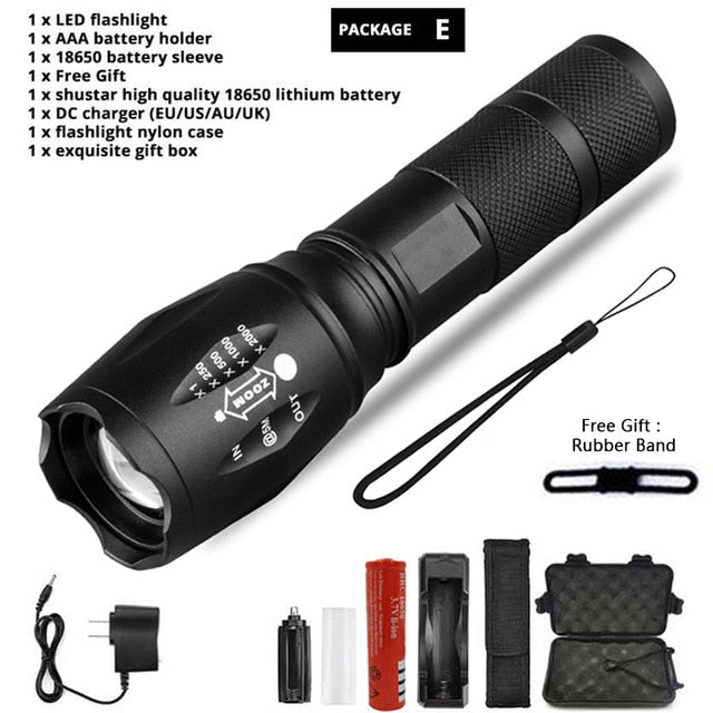 Z45 Led Flashlight Ultra Bright Waterproof MINI Torch T6/L2/V6 zoomable 5 Modes 18650 rechargeable Battery for camping tactical