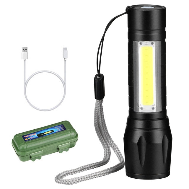 ZHIYU rechargable Portable LED Flashlight COB+XPE LED Torch Waterproof Camping Lantern Zoomable Focus Light Tactical Flashlight