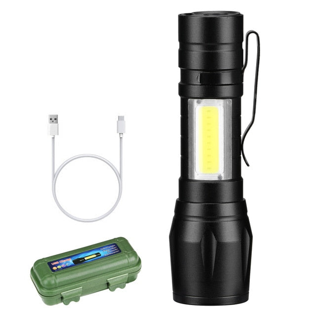 ZHIYU rechargable Portable LED Flashlight COB+XPE LED Torch Waterproof Camping Lantern Zoomable Focus Light Tactical Flashlight